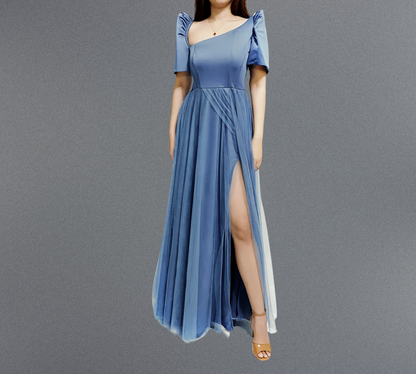 Lichen Blue Modern Sexy Filipiniana Long Dress - BR714