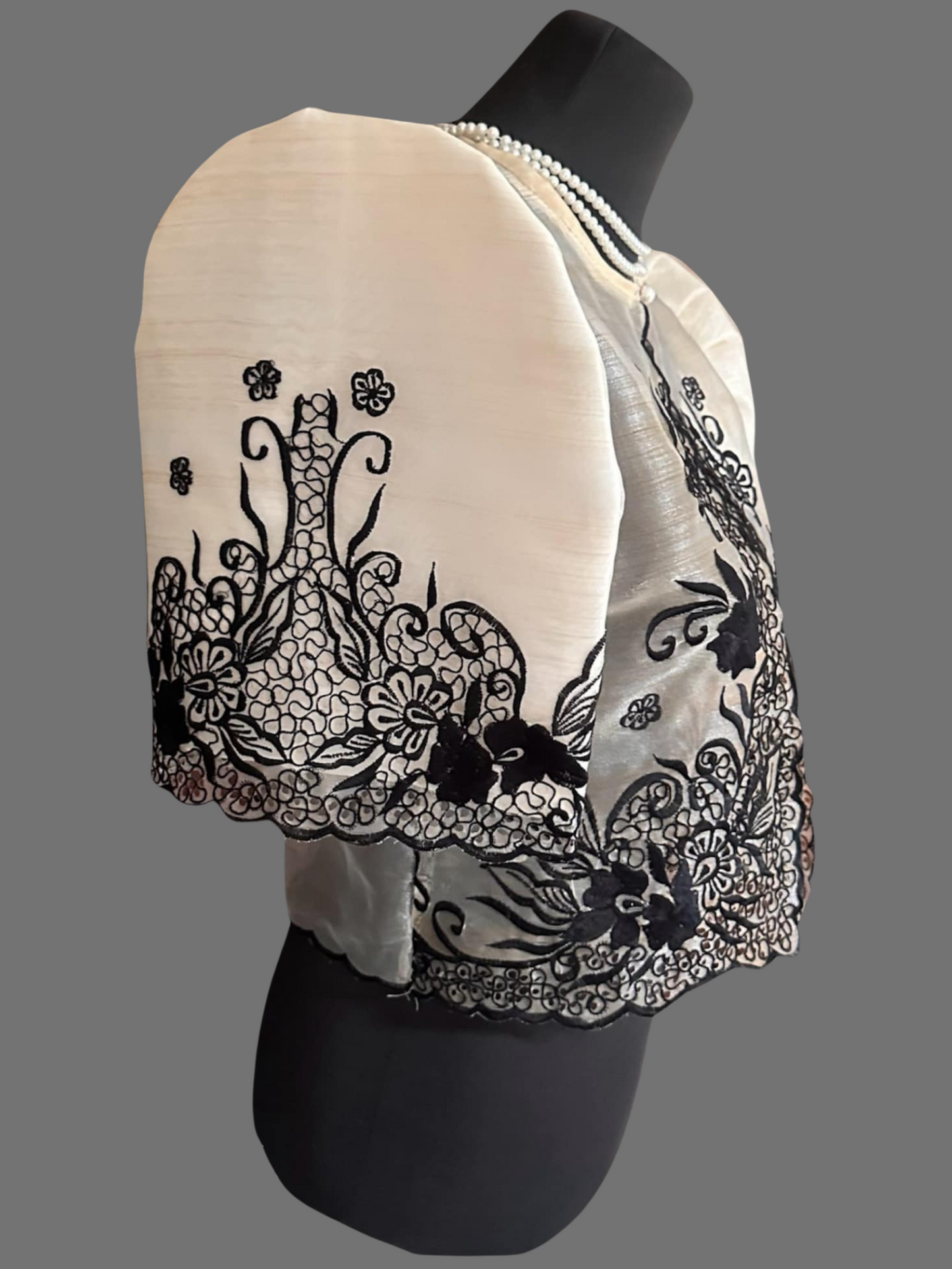 Stylish Women's Beige Bolero with Black Embroidery - BR403