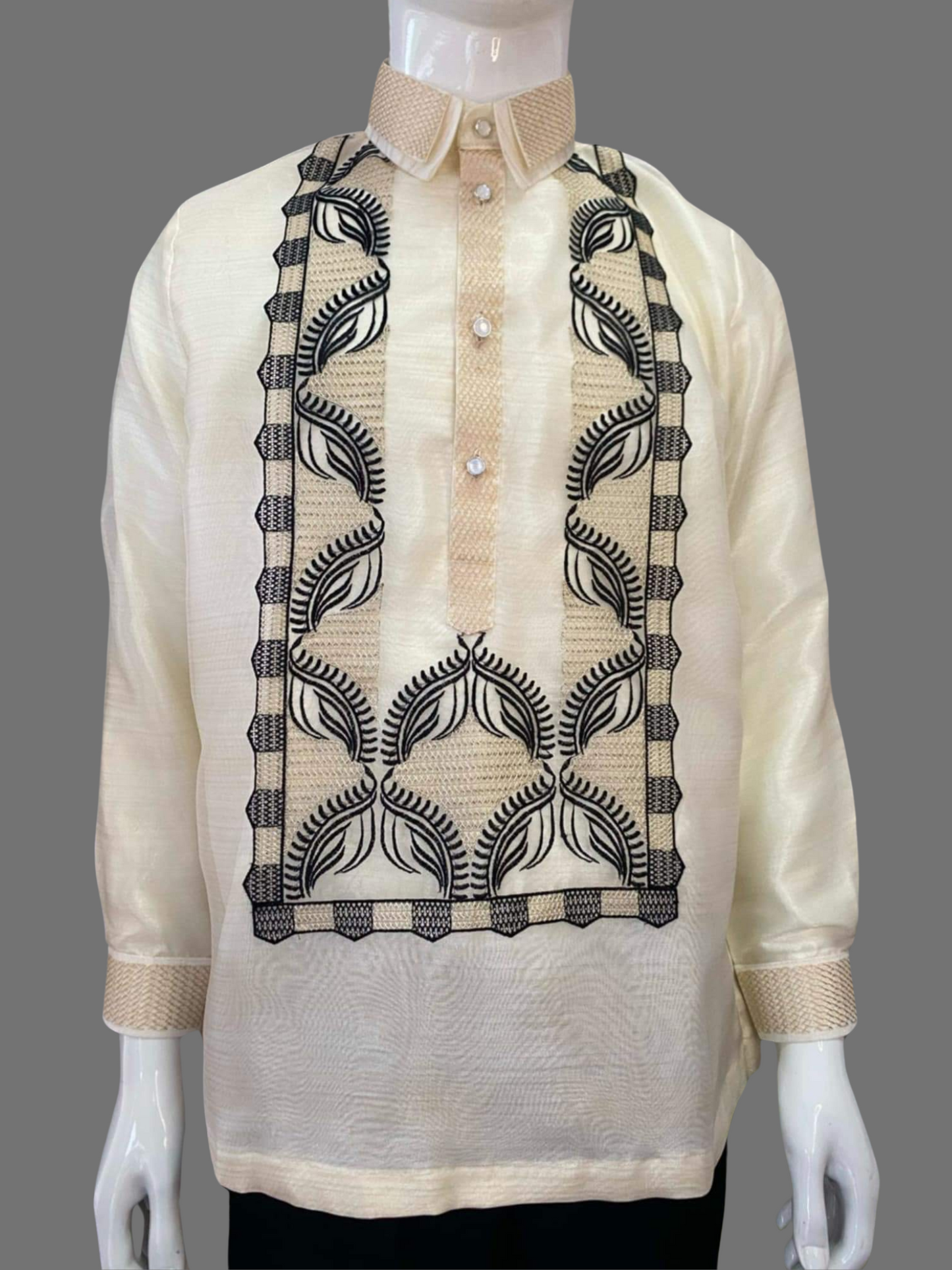 Classic Organza Black Embroidered Barong Tagalog  - BR215