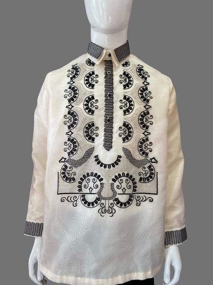 Ethnically Embroidered Black Barong Tagalog in Organza Fabric - BR231