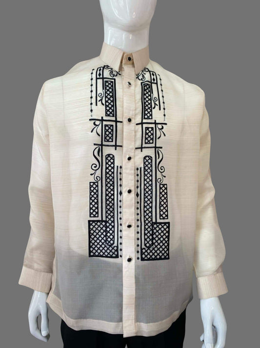 Barong Tagalog Crafted from Organza with Ethnic Detailing - BR236