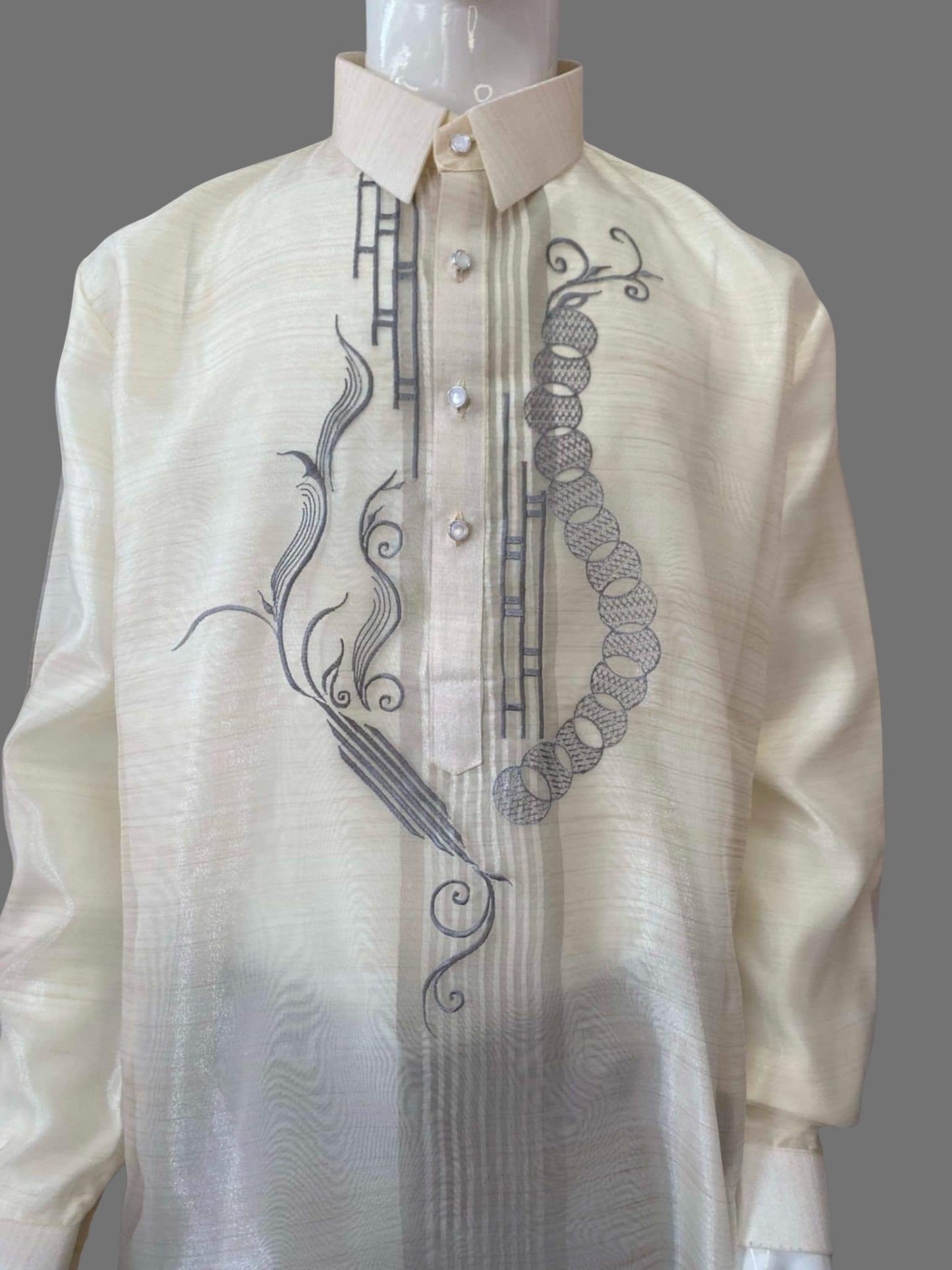 Classic Organza Ethnic Gray Embroidered Barong Tagalog - BR233