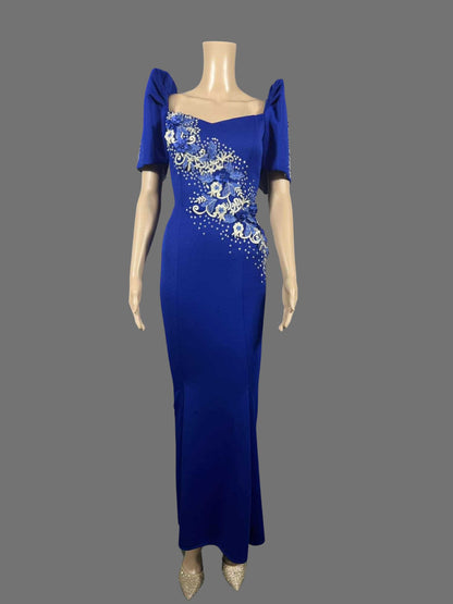 Blue Neoprene Modern Filipiniana Dress - BR709