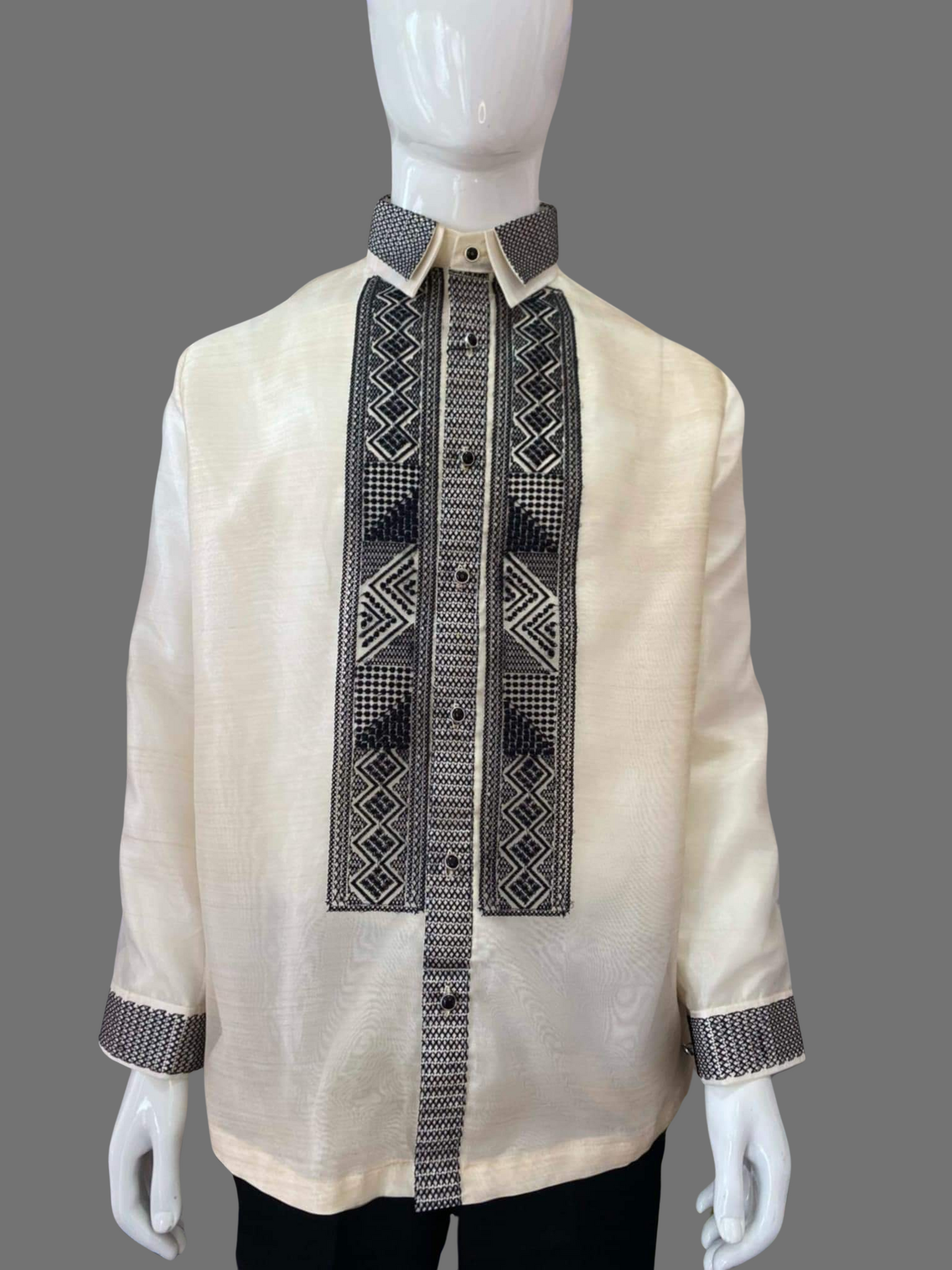 Premium Organza Black Embroidered Barong Tagalog - BR219