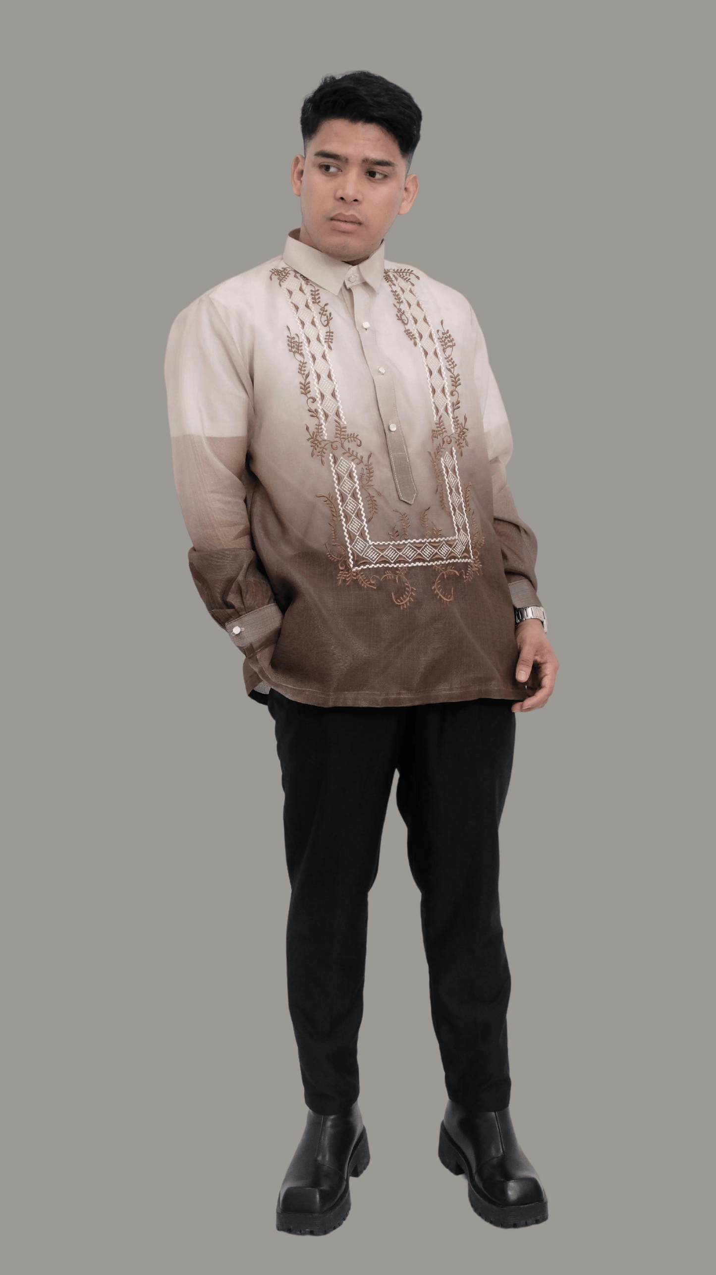 Stylish Brown Organza Barong - BR206