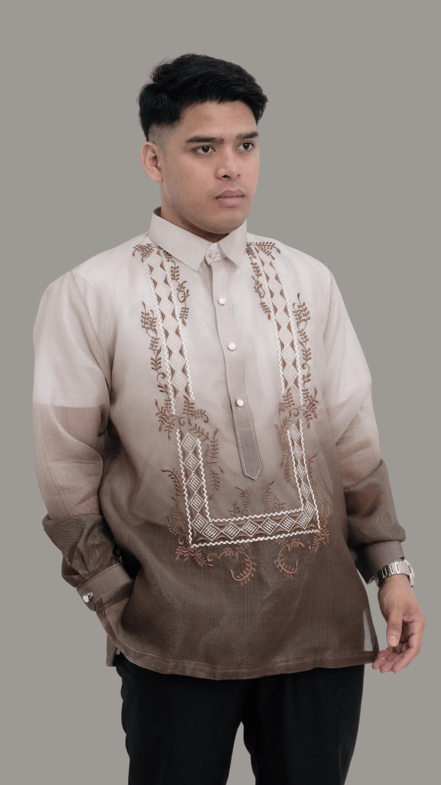 Stylish Brown Organza Barong - BR206