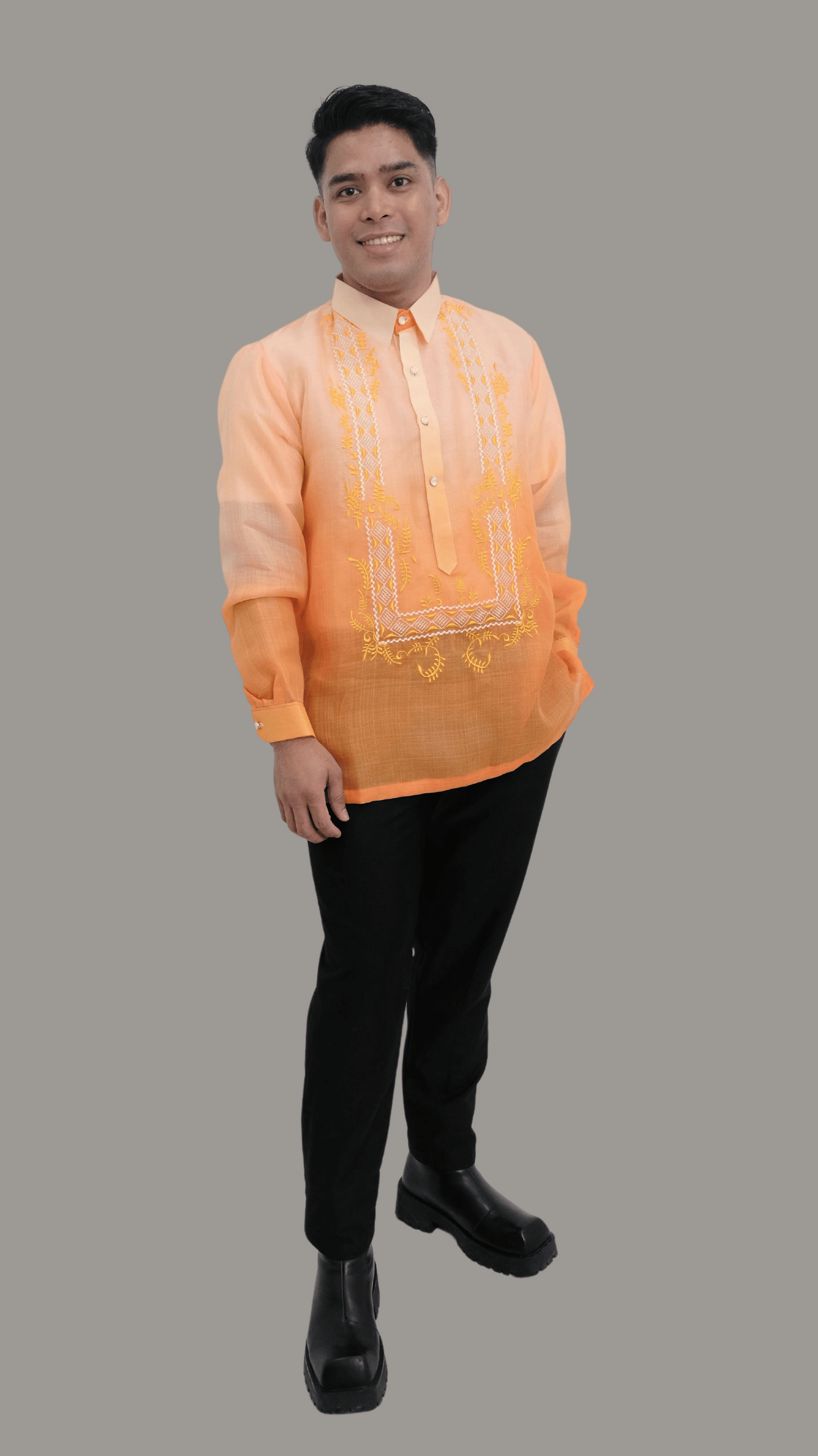 Stylish Orange Organza Barong Tagalog - BR207