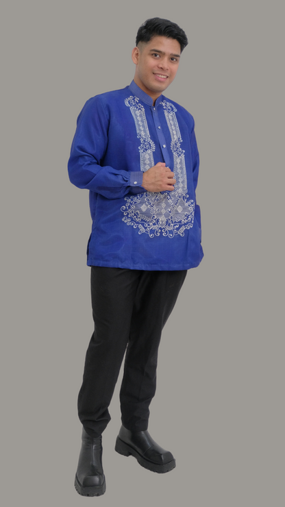 Unique Blue Organza Barong Tagalog - BR208