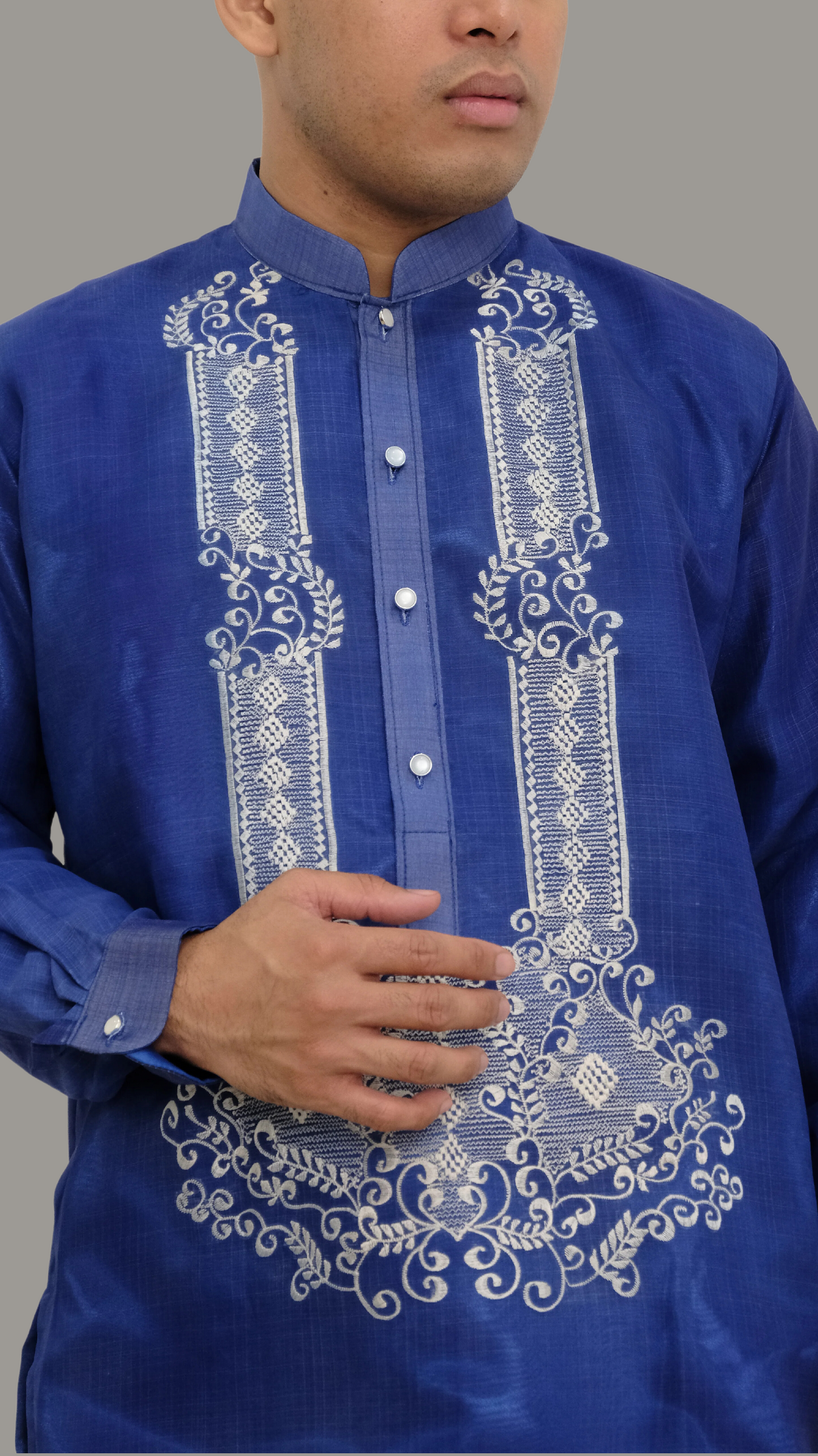 Unique Blue Organza Barong Tagalog - BR208