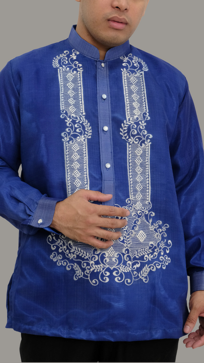 Unique Blue Organza Barong Tagalog - BR208