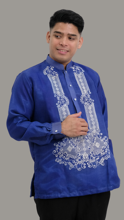 Unique Blue Organza Barong Tagalog - BR208